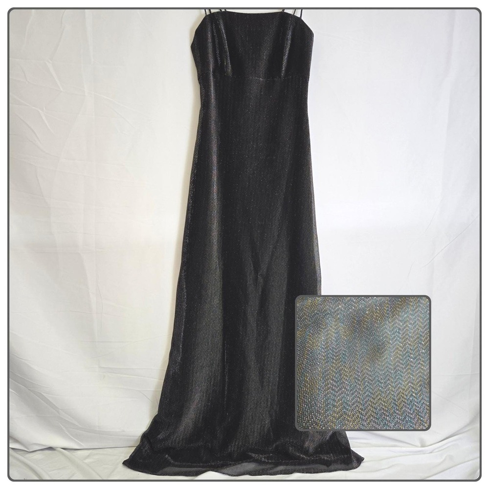 Nadine Metallic Shimmering Chevron Prom Gown Black Juniors 5 Style 1133 Vtg 80s